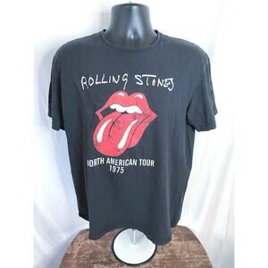 Rolling Stones 1975 Tour Tee Black Band T-Shirt Size L